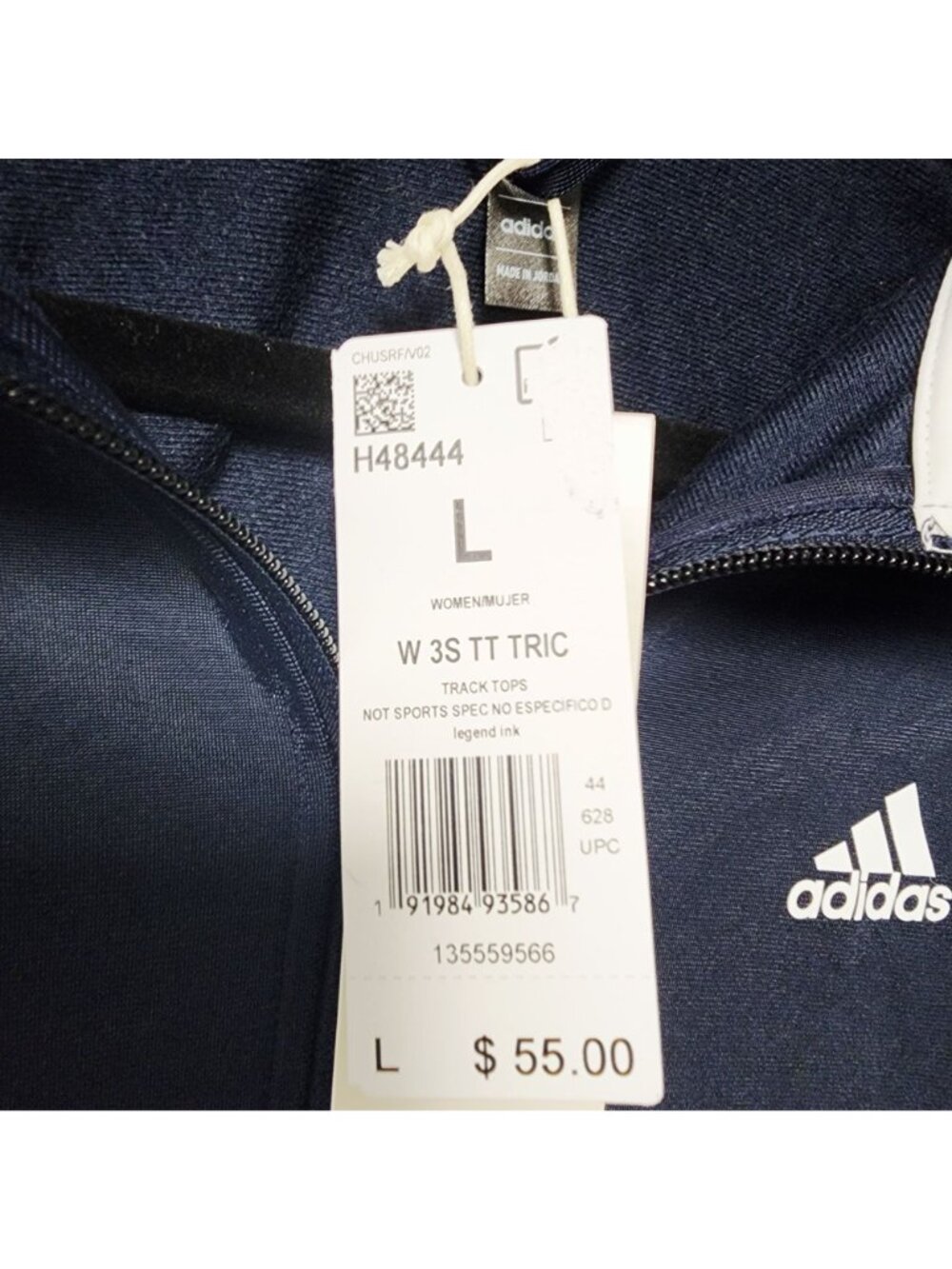 Adidas Womens 3-Stripes Track Top Slim Fit Legend Ink Blue Size L New - Picture 3 of 7